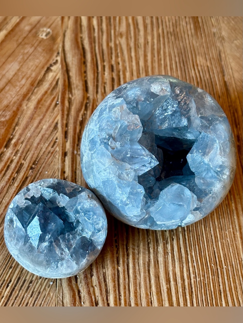 Natural Celestite Geode Pair of Sister Spheres - Crystal Cluster